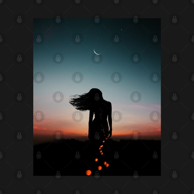 silhouette woman in night sky by JuanesArtShop