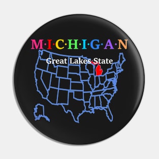 Michigan, USA. Great Lake State. With Map. Pin