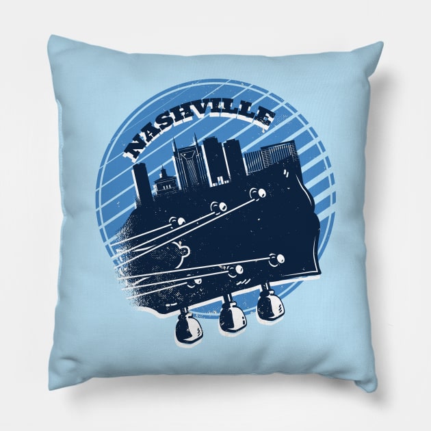 Vintage Nashville Skyline on Guitar Headstock Pillow by SLAG_Creative