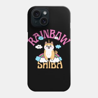 Shiba Inu Unicorn Kawaii Illustration With Rainbow And Cloud Phone Case