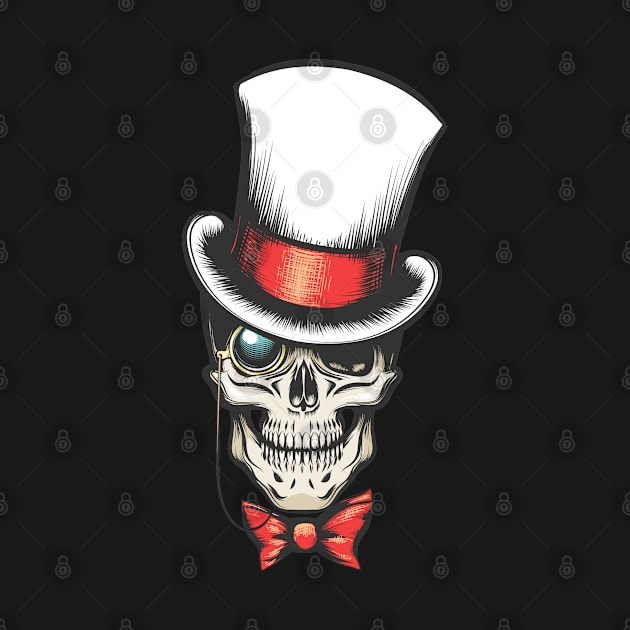 Skull in cylinder hat with monocle by devaleta