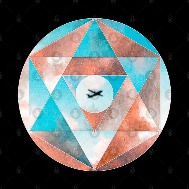 Geometric collage of airplane with cloudy sky oil painting by DigitPaint