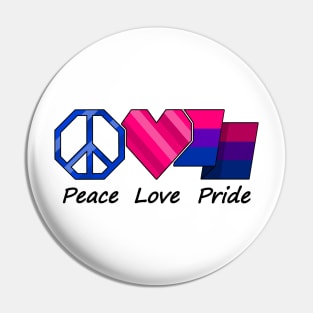 Peace, Love, and Pride design in Bisexual pride flag colors Pin