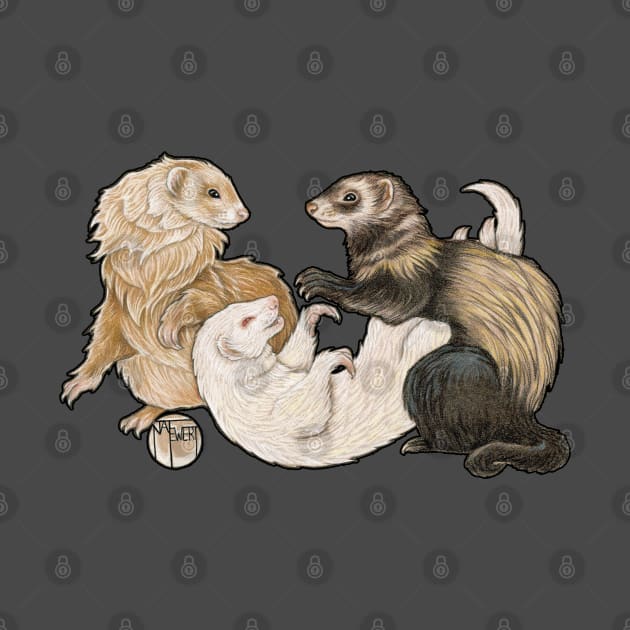 Playful Ferrets by Nat Ewert Art