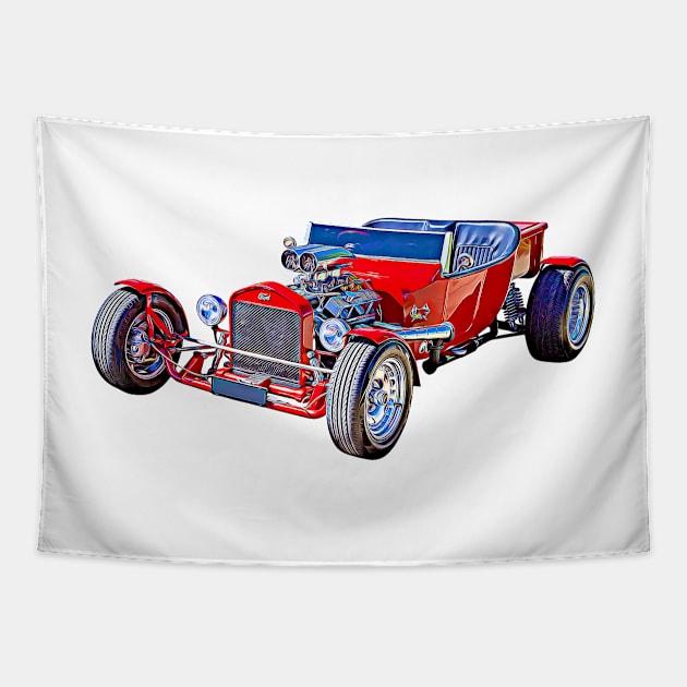 Ford Hotrod Red Vintage Cartoon Tapestry by Auto-Prints