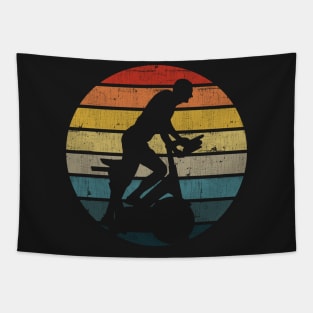 Exercise Bike Silhouette On A Distressed Retro Sunset print Tapestry