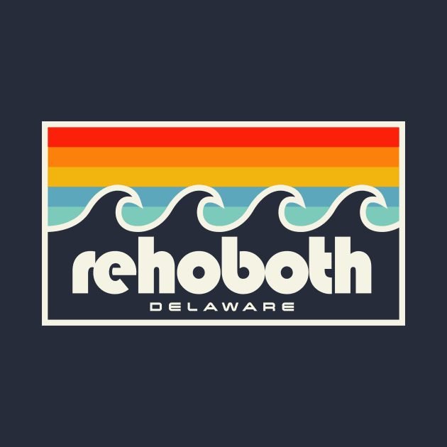 Rehoboth Beach Delaware Vacation Retro Waves by PodDesignShop