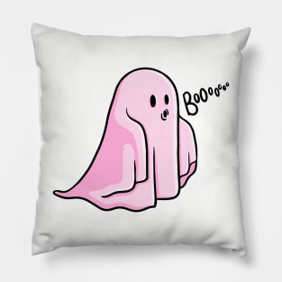 Cute Pink Ghost Saying Boo Illustration Pillow