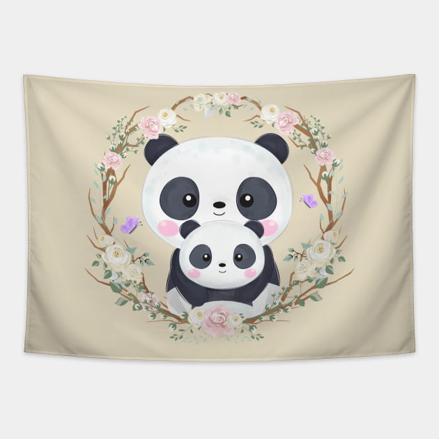 Panda Motherhood Cartoon Tapestry by Mako Design 