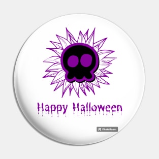 Happy Halloween Purple Sunflower & Skull Pin