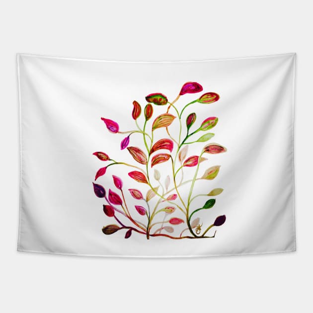 Red and Green Leaves! Light Blue. Tapestry by ANoelleJay