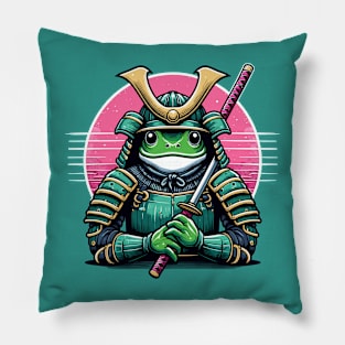 Samurai frog, japanese frog art Pillow