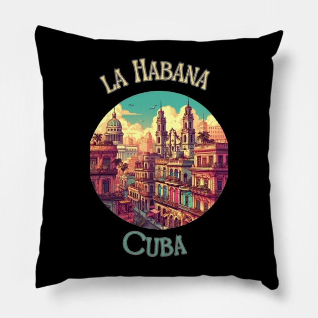 "Enchanting Havana: Tropical Dreams in Retro Style" - Retro Travel Cool Pillow by stickercuffs