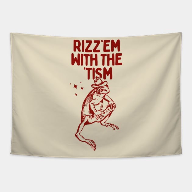 Frog Rizz Em With The Tism Funny Frog Meme Tapestry by TrikoNovelty