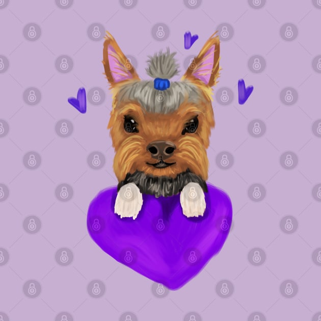 Yorkie with purple heart by Antiope