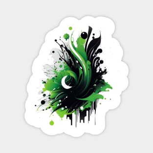 Abstract Green and Black Half Moon Design Magnet