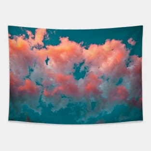 Dramatic Clouds Pink Teal Sky Puffy Clouds Cotton Candy Tapestry