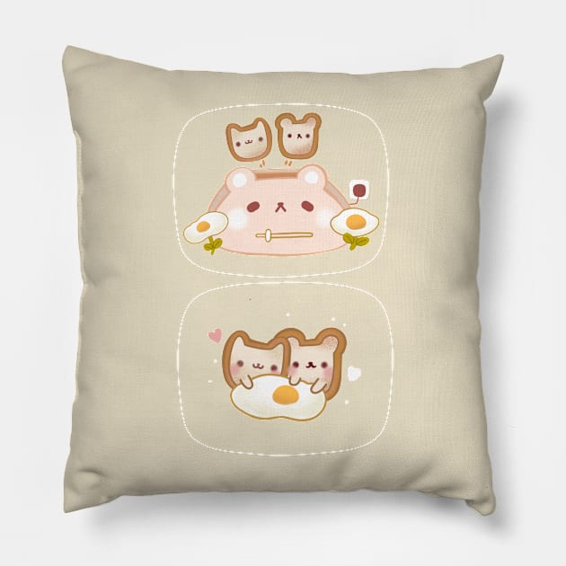 Eggy toast cuddles Pillow by Rinco Ronki