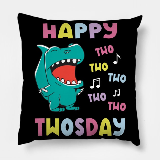 Happy Twosday Tuesday February 02-22-2022 T-Rex Pillow by Fabvity