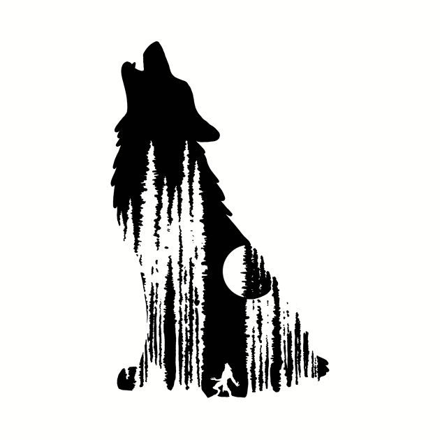 Werewolf Under Full Moon in Forest in a Wolf Silhouette Illustration by AlmightyClaire