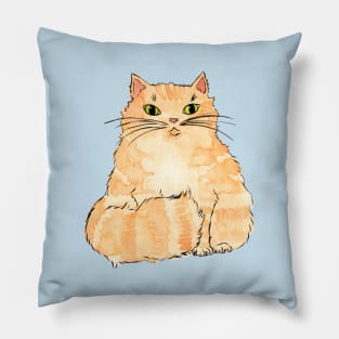 Fluffy Ginger Cat Watercolor Pillow