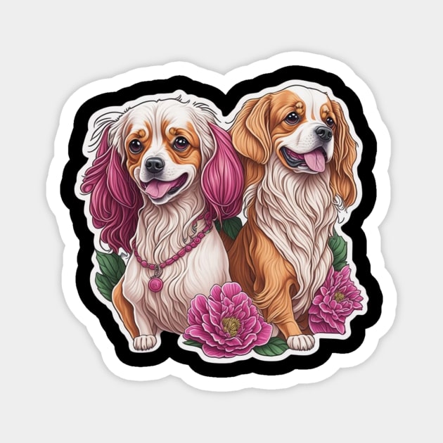 Fluffy Short Dog Duo with Long Hair – Fun Puppy Art Magnet by IamActiveDog