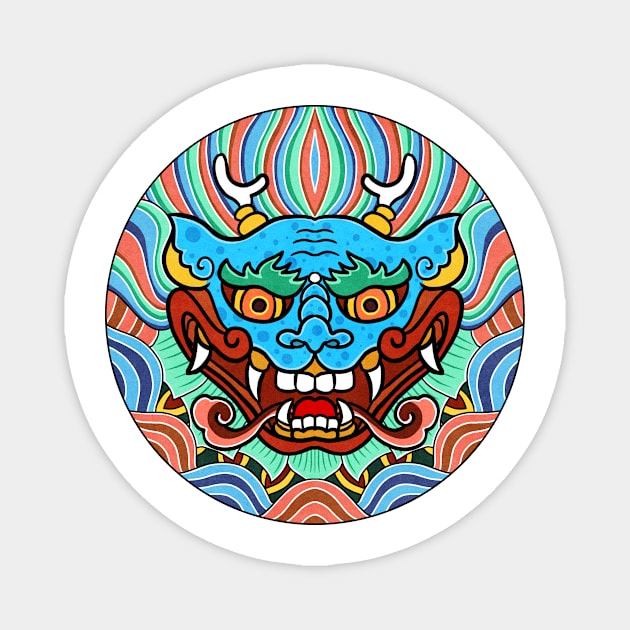 Minhwa: Dragon Face on Shield D Type Magnet by koreanfolkpaint