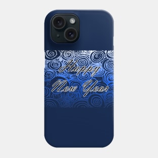 Happy New Year Swirls Blue Phone Case