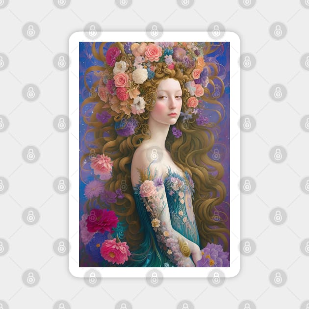 Floral mermaid with yellow eyes Magnet by AnnArtshock