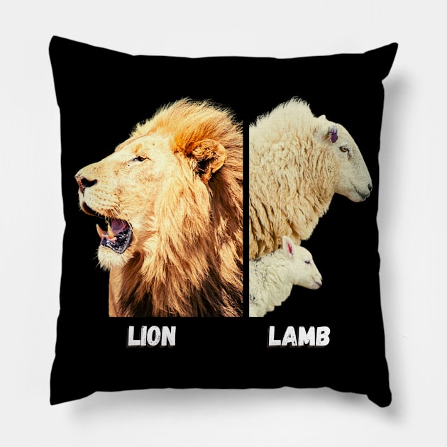 Fierce lion and gentle lamb with mother Pillow by Blue Butterfly Designs 