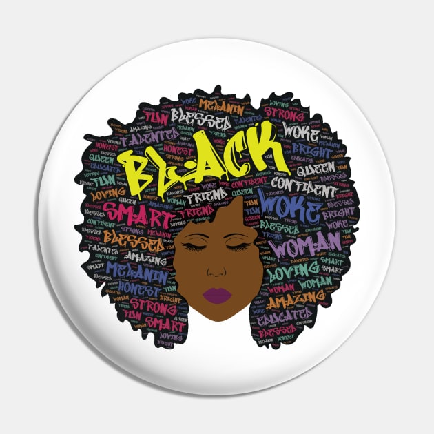 Woke Black Queen Words In Afro Hair Graffiti Font Pin by blackartmattersshop