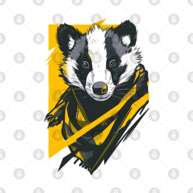 Badger with a Striped Scarf - Black and Yellow - Fantasy by Fenay-Designs