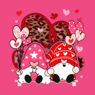 Gnome Valentine Leopard Hearts T-Shirt