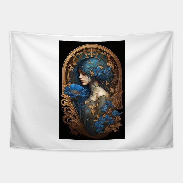 Lady of the Cornflowers Tapestry by ArtNouveauChic