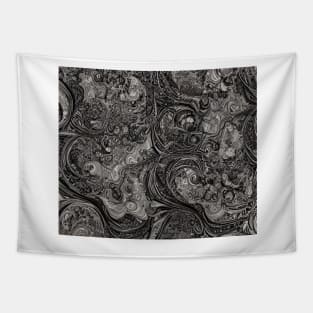 Abstract Dark Black and White Ornate Graphite Drawing Tapestry