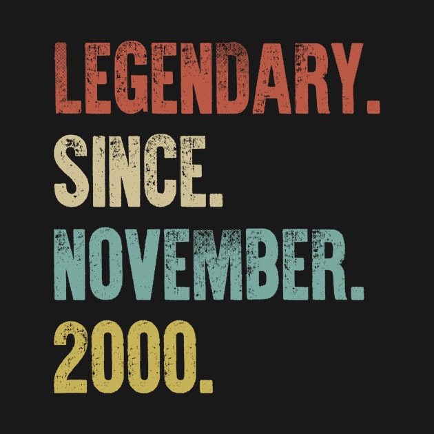Retro Vintage 20th Birthday Legendary Since November 2000 by DutchTees