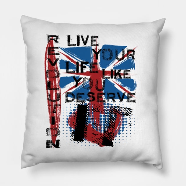 Revolution Union Jack Trash Polka Art T-shirt Pillow by The Dude