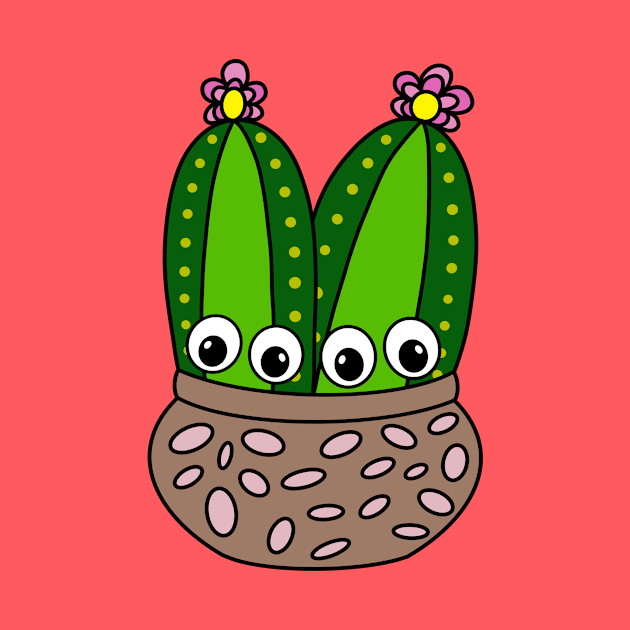 Cute Cactus Design #311: Cacti Couple In A Nice Pottery Pot by DreamCactus