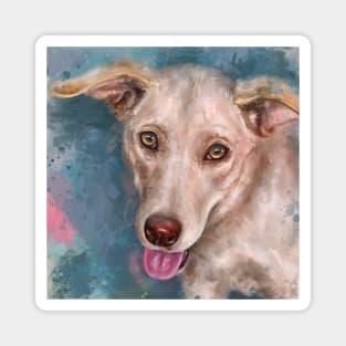 Painting of a Happy Blond Labrador With the Tongue Out on Light Blue Background Magnet