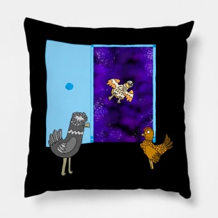 Chickens and the galaxy door Pillow