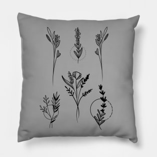 Botanical Tattoo style, forestcore, best friend gift, flower tshirt Pillow