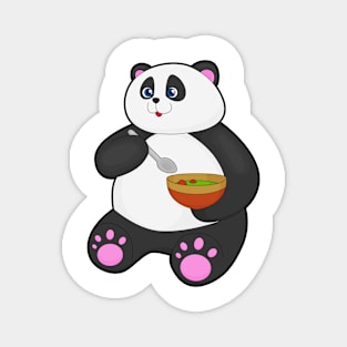 Panda at Eating with Spoon & Bowl Magnet