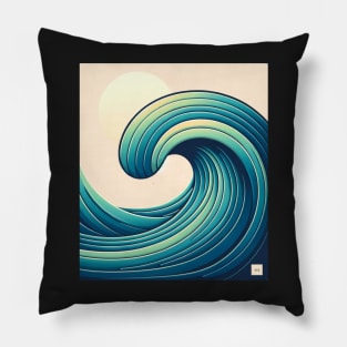 Aqua Arcadia: Serene Swell at Sunrise Pillow