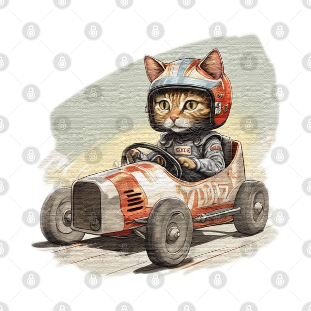 cat in a racing go kart by JnS Merch Store
