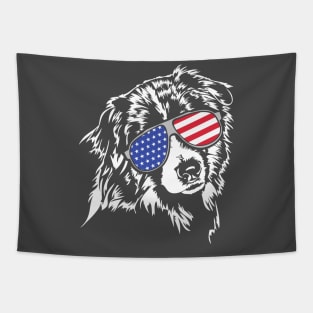 Australian Shepherd Aussie American Flag sunglasses Tapestry