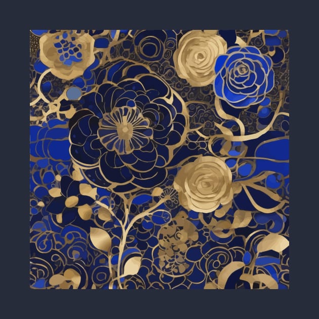 Midnight Blue and Pale Gold Abstract Flower Garden by bragova