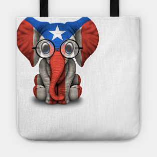 Baby Elephant with Glasses and Puerto Rican Flag Tote