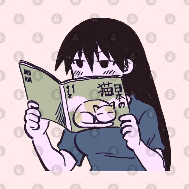 I draw pink pastel sakaki reading a cute cat picture book / azumanga daioh manga by mudwizard