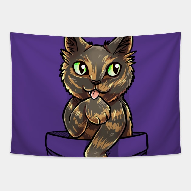 Pocket Cute Tortoiseshell Cat Tapestry by TechraPockets