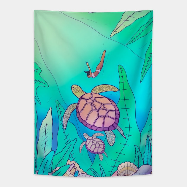 The Great See Turtles Tapestry by Swadeillustrations